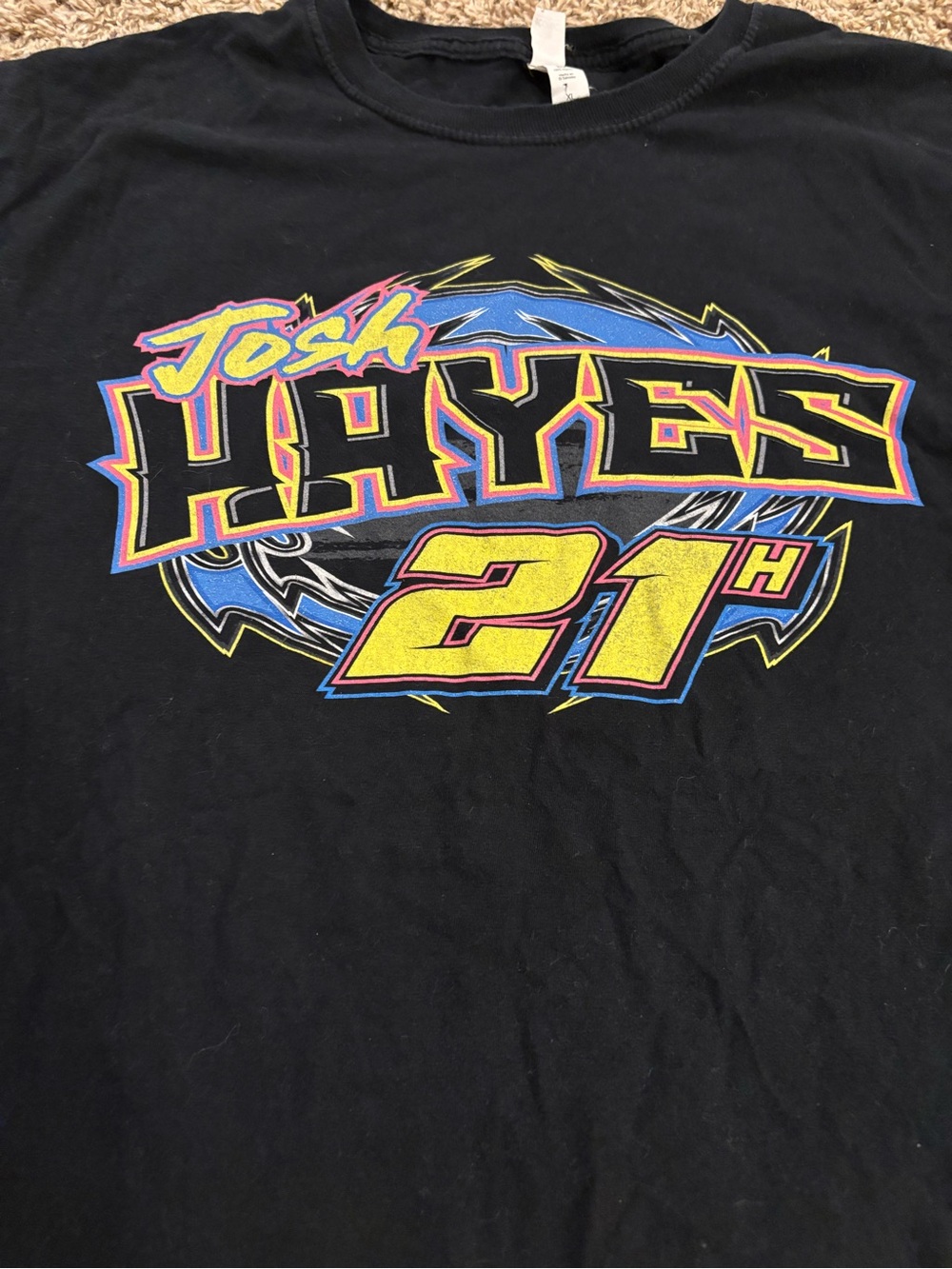 Fruit of the Loom Black Kids Tee with Yellow & Purple Racing Graphic - Picture 4 of 7